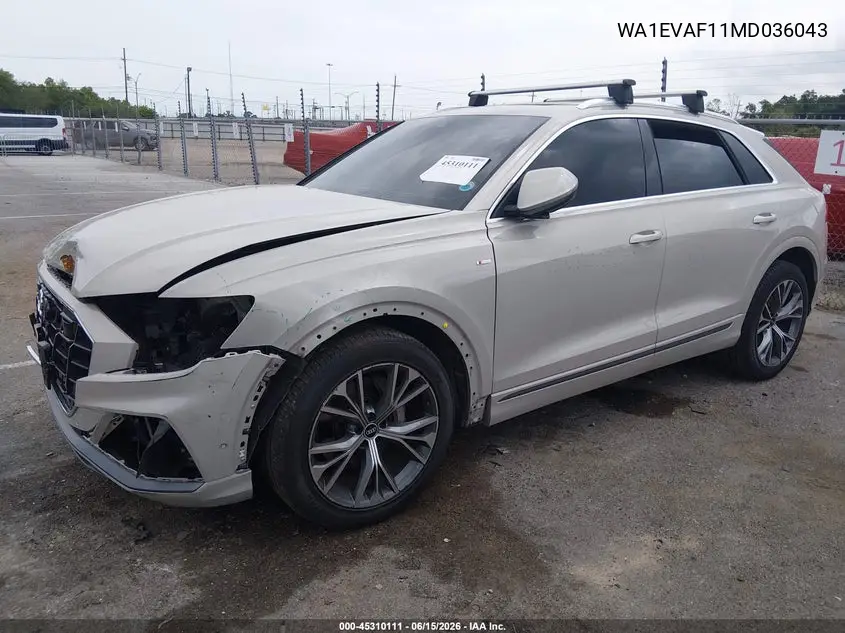 2021 Audi Q8 Premium Plus 55 Tfsi Quattro Tiptronic VIN: WA1EVAF11MD036043 Lot: 45310111