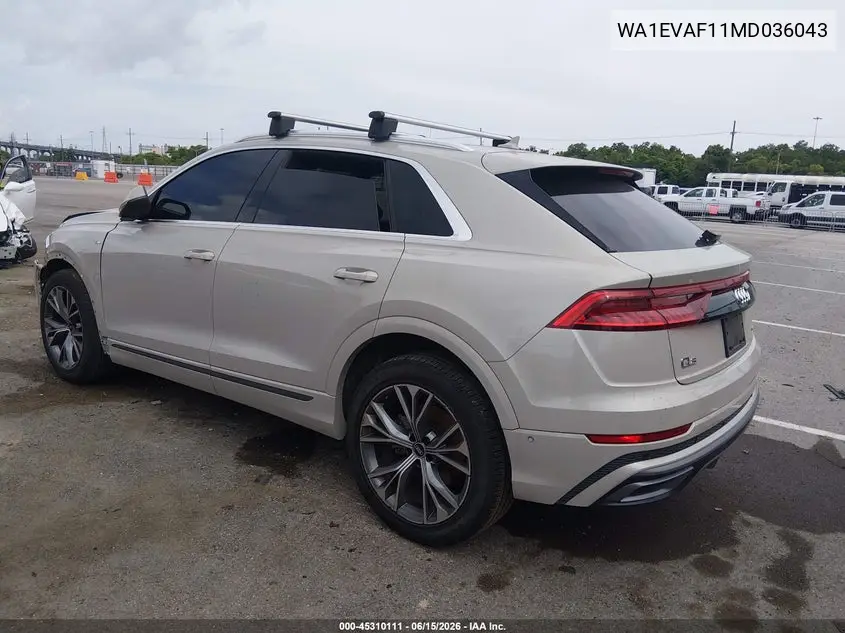 2021 Audi Q8 Premium Plus 55 Tfsi Quattro Tiptronic VIN: WA1EVAF11MD036043 Lot: 45310111