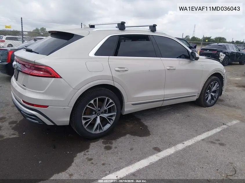 2021 Audi Q8 Premium Plus 55 Tfsi Quattro Tiptronic VIN: WA1EVAF11MD036043 Lot: 45310111