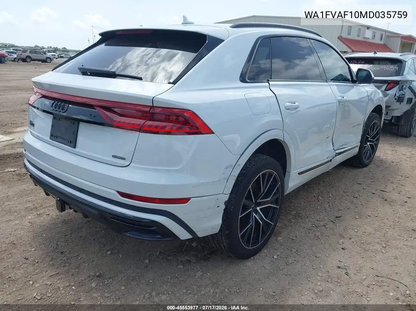 2021 Audi Q8 Prestige 55 Tfsi Quattro Tiptronic VIN: WA1FVAF10MD035759 Lot: 45553977