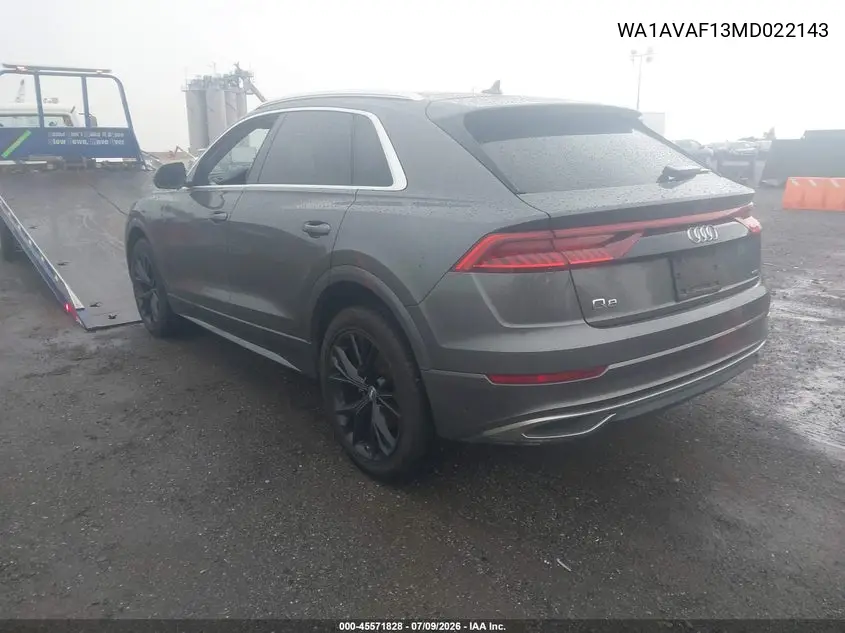 2021 Audi Q8 Premium 55 Tfsi Quattro Tiptronic VIN: WA1AVAF13MD022143 Lot: 45571828