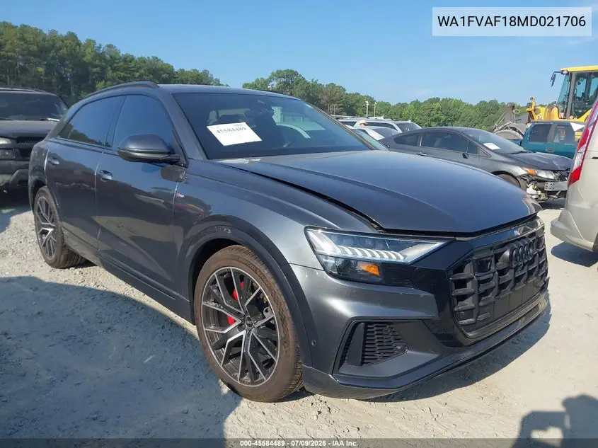 2021 Audi Q8 Prestige 55 Tfsi Quattro Tiptronic VIN: WA1FVAF18MD021706 Lot: 45584489