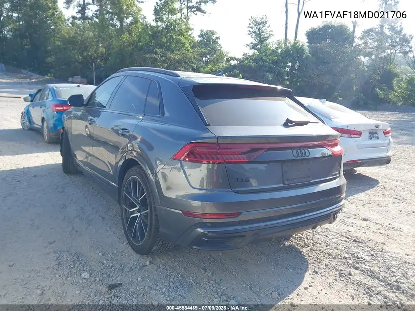 2021 Audi Q8 Prestige 55 Tfsi Quattro Tiptronic VIN: WA1FVAF18MD021706 Lot: 45584489