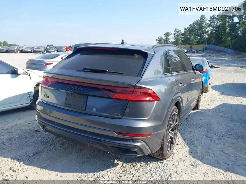 2021 Audi Q8 Prestige 55 Tfsi Quattro Tiptronic VIN: WA1FVAF18MD021706 Lot: 45584489