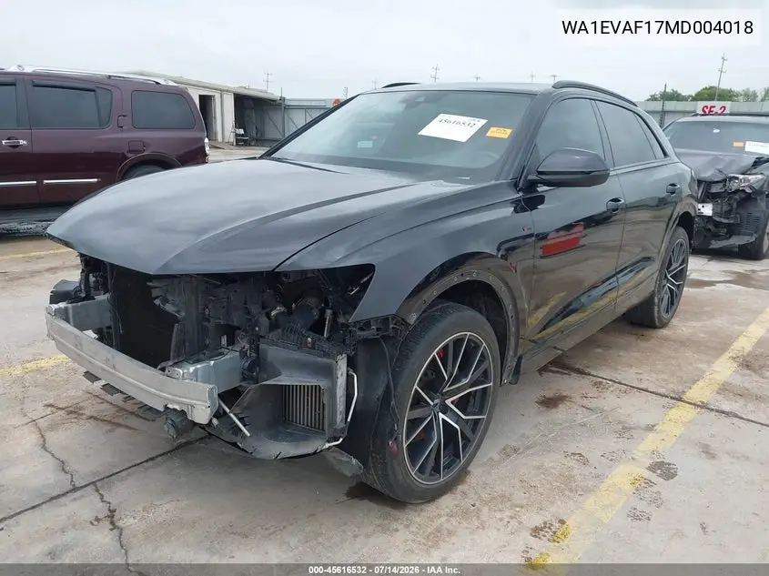 2021 Audi Q8 Premium Plus 55 Tfsi Quattro Tiptronic VIN: WA1EVAF17MD004018 Lot: 45616532