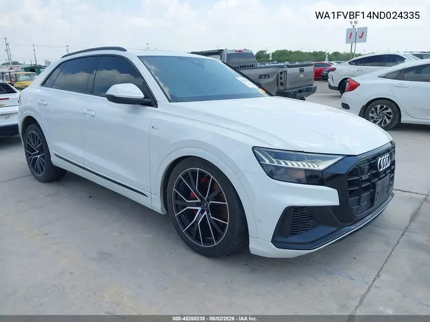 2022 Audi Q8 Prestige 55 Tfsi Quattro Tiptronic VIN: WA1FVBF14ND024335 Lot: 45260238