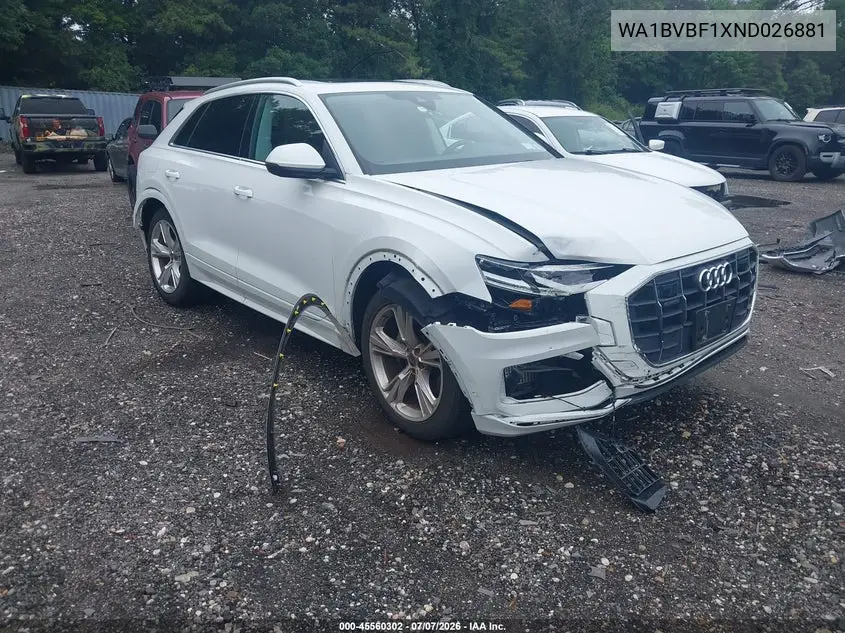 2022 Audi Q8 Premium Plus 55 Tfsi Quattro Tiptronic VIN: WA1BVBF1XND026881 Lot: 45560302