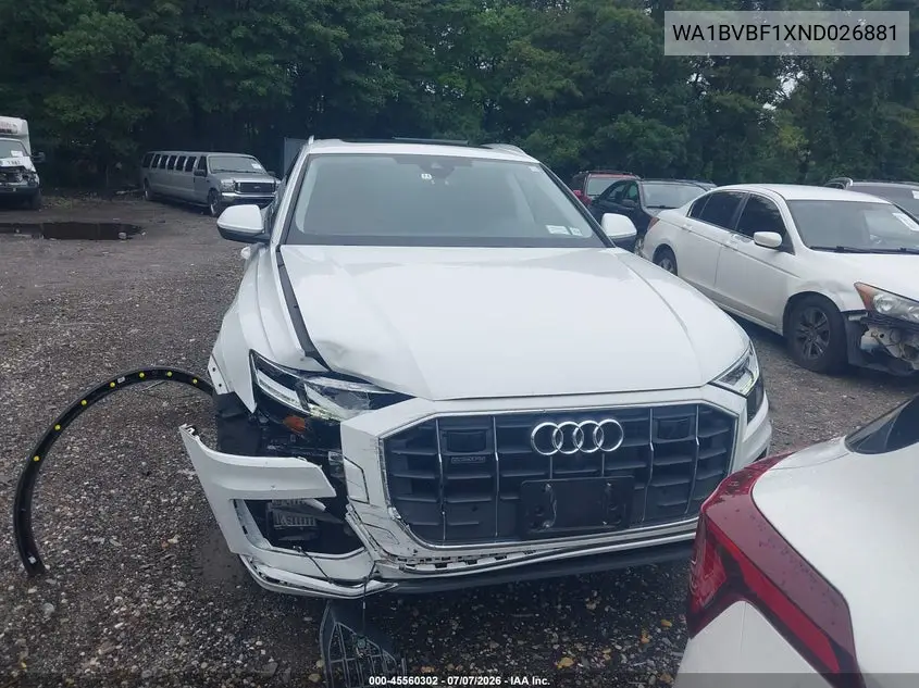 2022 Audi Q8 Premium Plus 55 Tfsi Quattro Tiptronic VIN: WA1BVBF1XND026881 Lot: 45560302