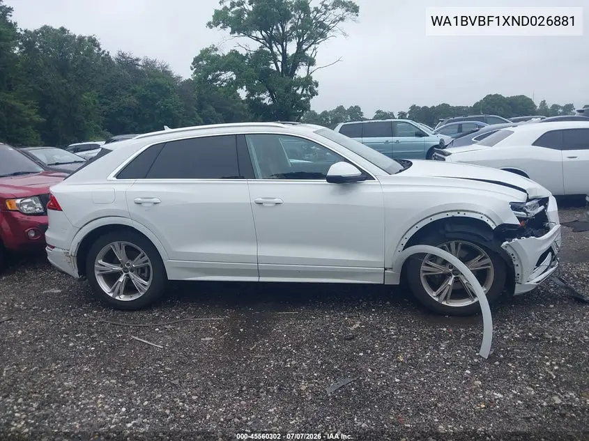 2022 Audi Q8 Premium Plus 55 Tfsi Quattro Tiptronic VIN: WA1BVBF1XND026881 Lot: 45560302