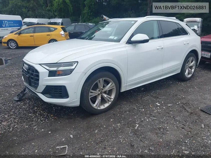 2022 Audi Q8 Premium Plus 55 Tfsi Quattro Tiptronic VIN: WA1BVBF1XND026881 Lot: 45560302