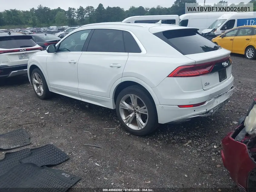 2022 Audi Q8 Premium Plus 55 Tfsi Quattro Tiptronic VIN: WA1BVBF1XND026881 Lot: 45560302