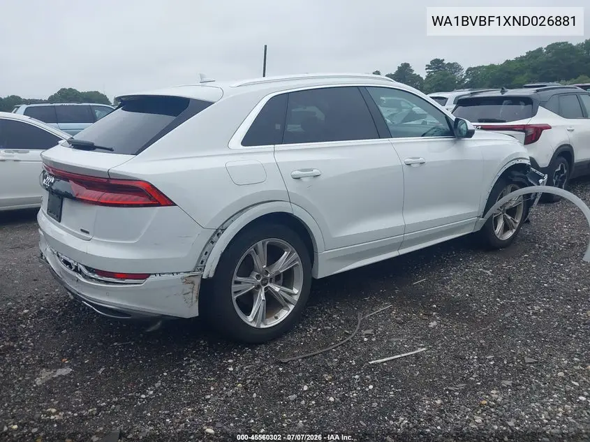 2022 Audi Q8 Premium Plus 55 Tfsi Quattro Tiptronic VIN: WA1BVBF1XND026881 Lot: 45560302