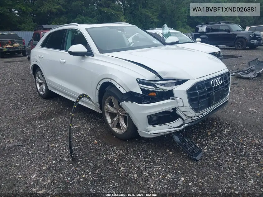 2022 Audi Q8 Premium Plus 55 Tfsi Quattro Tiptronic VIN: WA1BVBF1XND026881 Lot: 45560302