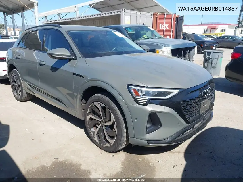 2024 Audi Q8 E-Tron Premium Plus Quattro VIN: WA15AAGE0RB014857 Lot: 44545440