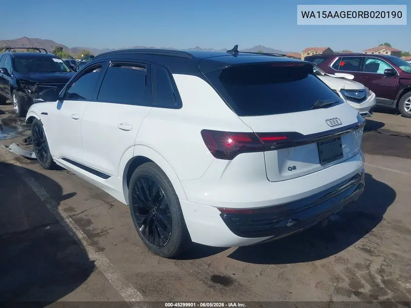 2024 Audi Q8 E-Tron Premium Plus Quattro VIN: WA15AAGE0RB020190 Lot: 45299901