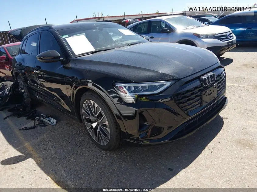 2024 Audi Q8 E-Tron Premium Plus Quattro VIN: WA15AAGE0RB058342 Lot: 45333824