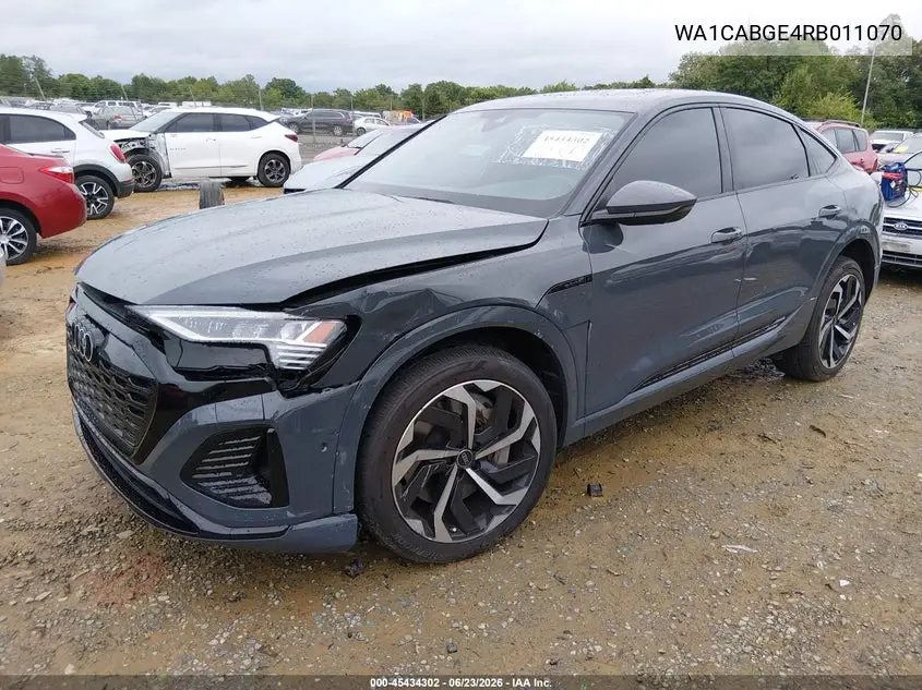 2024 Audi Q8 E-Tron S Line Premium Plus Quattro VIN: WA1CABGE4RB011070 Lot: 45434302