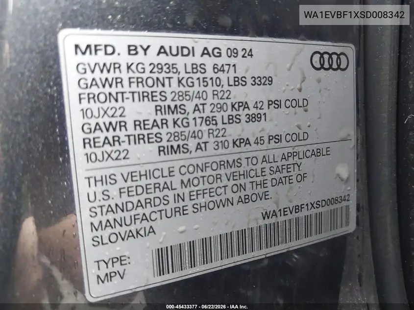 2025 Audi Q8 Premium Plus 55 Tfsi Quattro VIN: WA1EVBF1XSD008342 Lot: 45433377