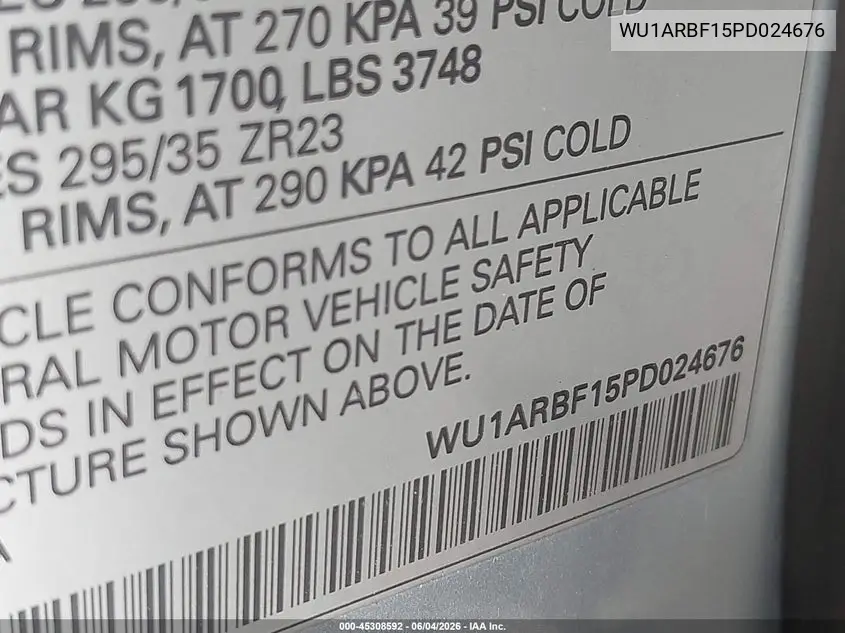 2023 Audi Rs Q8 Tfsi Quattro Tiptronic VIN: WU1ARBF15PD024676 Lot: 45308592