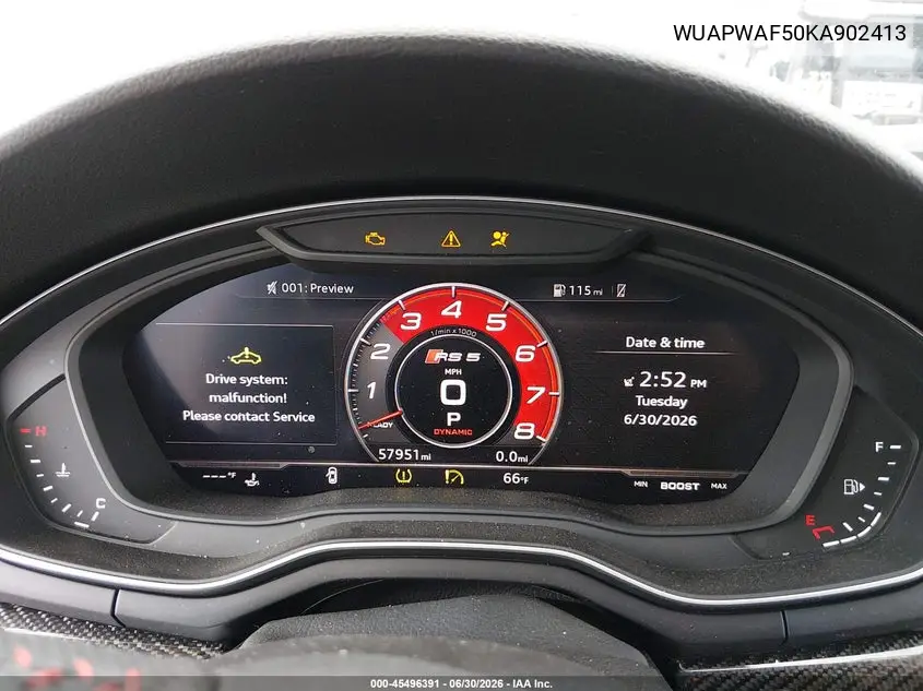 2019 Audi Rs 5 2.9T VIN: WUAPWAF50KA902413 Lot: 45496391