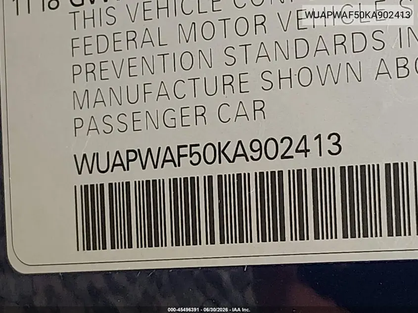 2019 Audi Rs 5 2.9T VIN: WUAPWAF50KA902413 Lot: 45496391