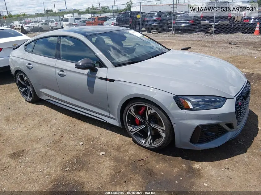 2022 Audi Rs 5 Sportback Tfsi Quattro Tiptronic VIN: WUAAWCF53NA902931 Lot: 45386199