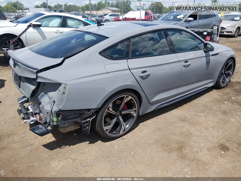 2022 Audi Rs 5 Sportback Tfsi Quattro Tiptronic VIN: WUAAWCF53NA902931 Lot: 45386199