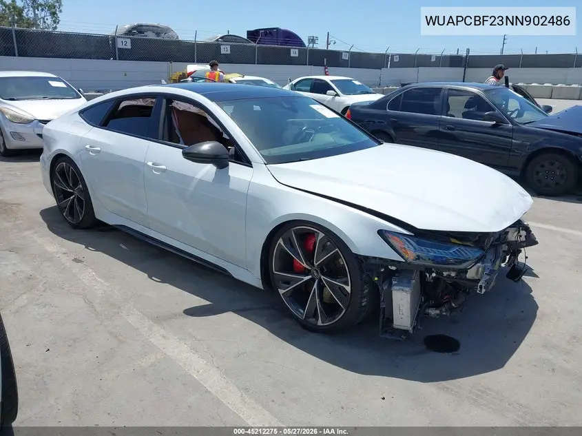 2022 Audi Rs 7 Sportback Tfsi Quattro Tiptronic VIN: WUAPCBF23NN902486 Lot: 45212275