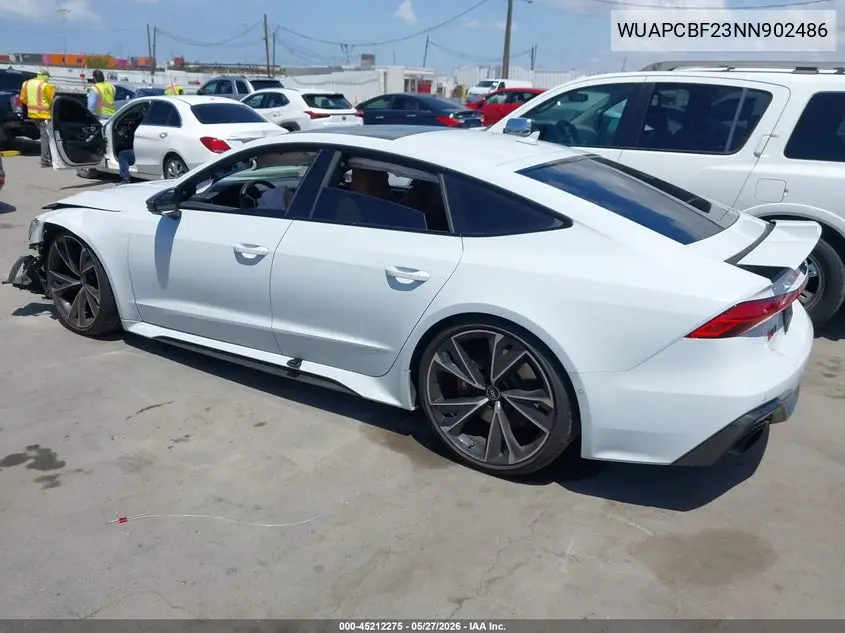 2022 Audi Rs 7 Sportback Tfsi Quattro Tiptronic VIN: WUAPCBF23NN902486 Lot: 45212275