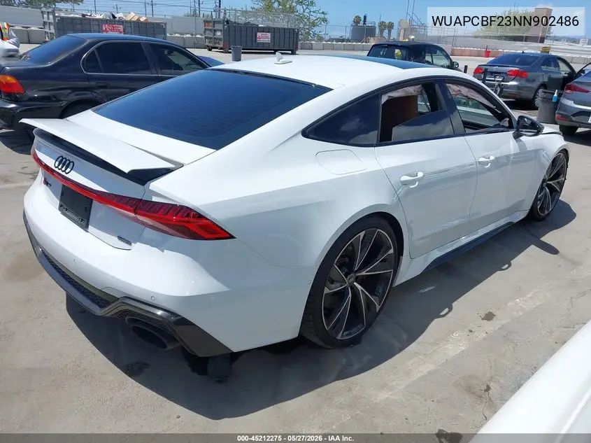 2022 Audi Rs 7 Sportback Tfsi Quattro Tiptronic VIN: WUAPCBF23NN902486 Lot: 45212275