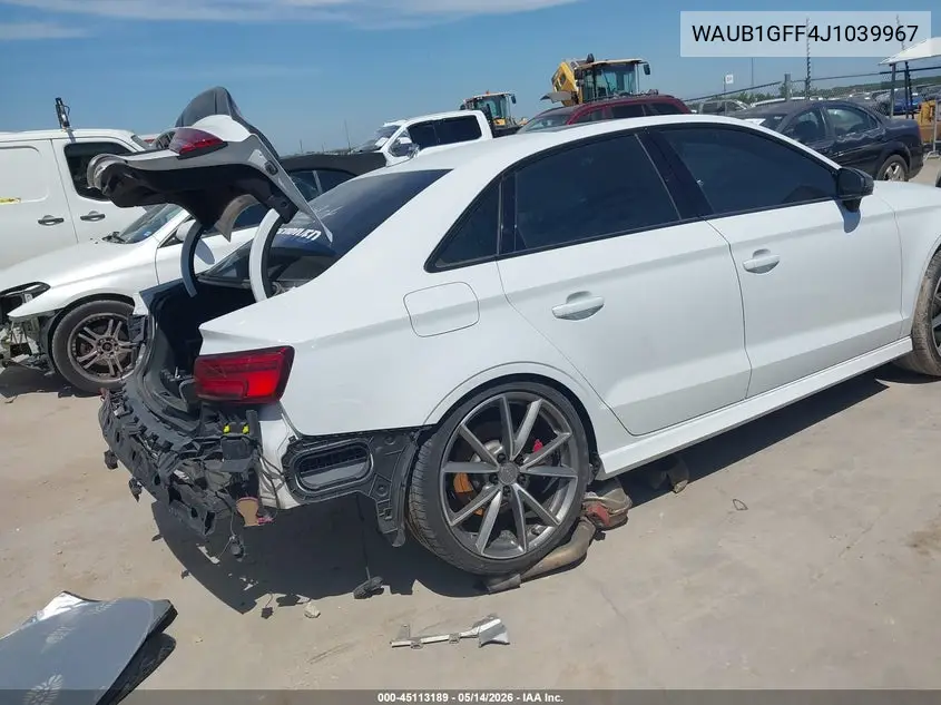 2018 Audi S3 2.0T Premium Plus/2.0T Tech Premium Plus VIN: WAUB1GFF4J1039967 Lot: 45113189