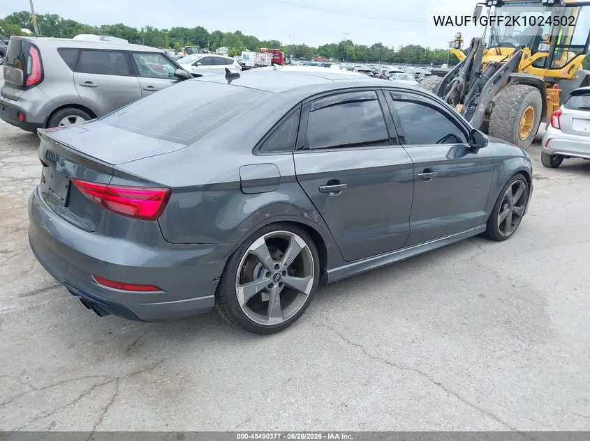 2019 Audi S3 2.0T Premium Plus VIN: WAUF1GFF2K1024502 Lot: 45490377