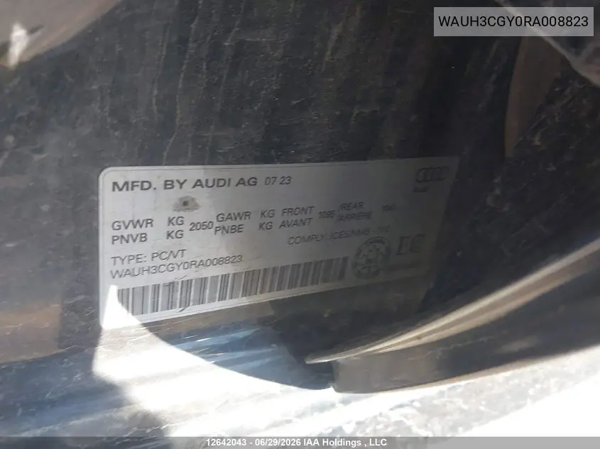2024 Audi S3 2.0T Progressiv VIN: WAUH3CGY0RA008823 Lot: 12642043