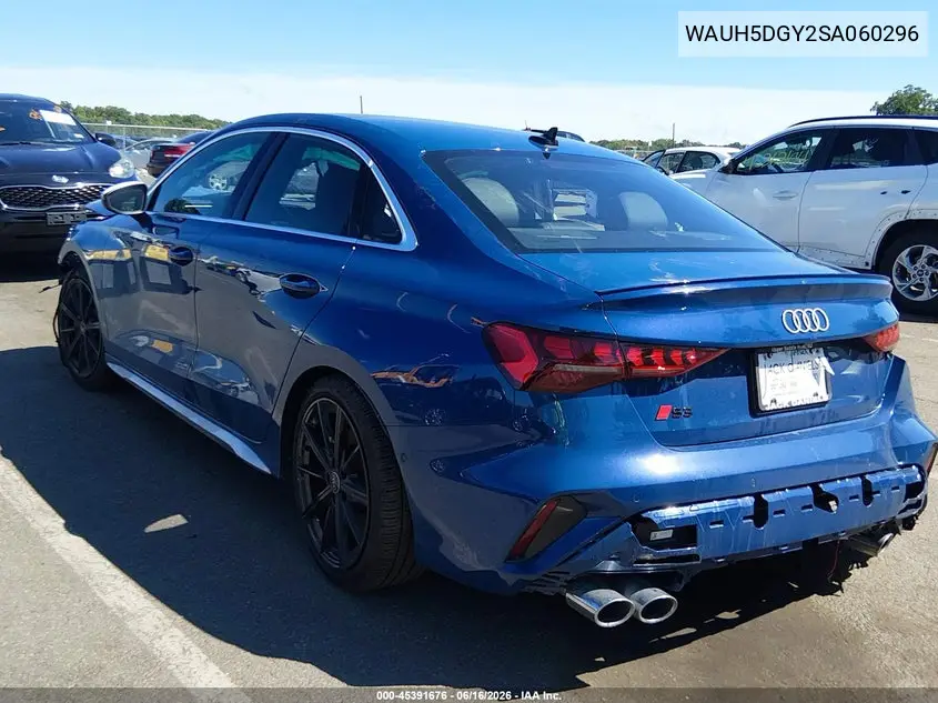 2025 Audi S3 Premium Plus Tfsi Quattro S Tronic VIN: WAUH5DGY2SA060296 Lot: 45391676