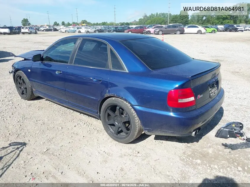 2001 Audi S4 2.7T VIN: WAURD68D81A064981 Lot: 45392531