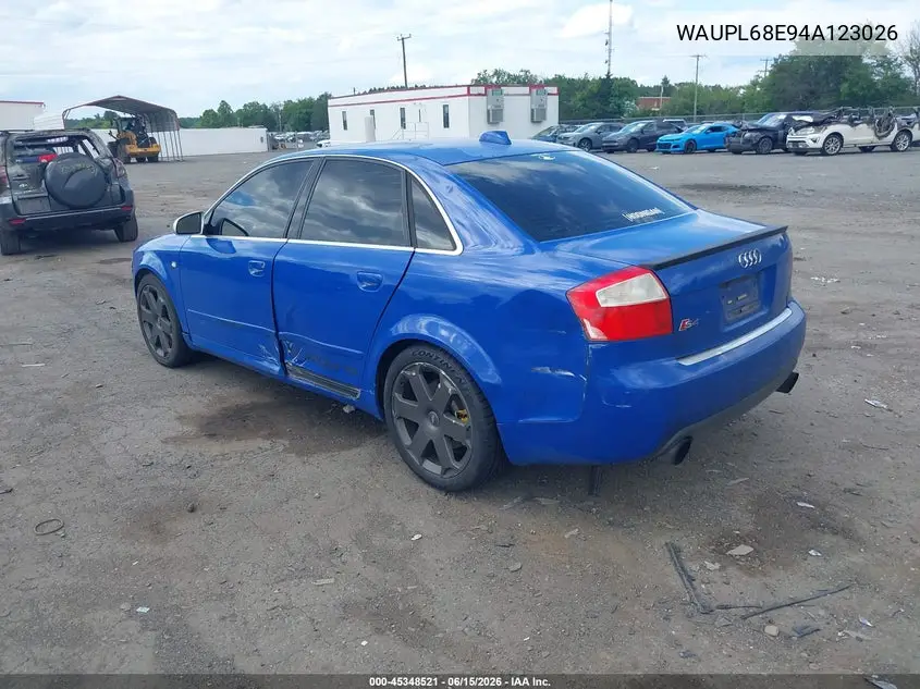 2004 Audi S4 4.2 VIN: WAUPL68E94A123026 Lot: 45348521
