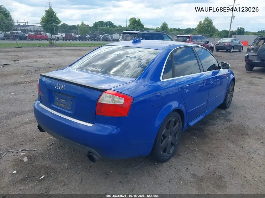 2004 Audi S4 4.2 VIN: WAUPL68E94A123026 Lot: 45348521