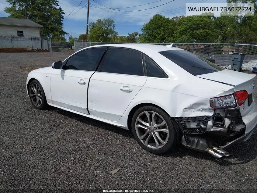 2011 Audi S4 Premium Plus VIN: WAUBGAFL7BA072724 Lot: 44853635