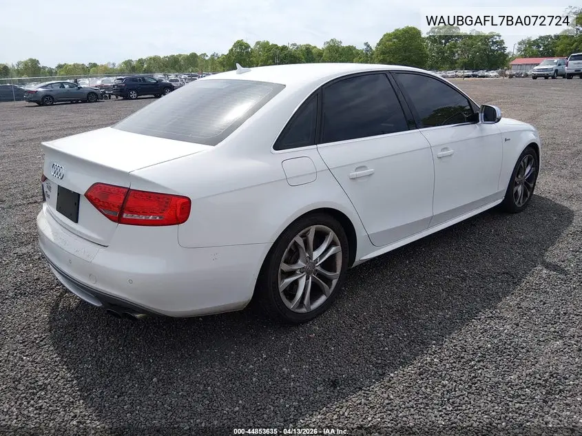 2011 Audi S4 Premium Plus VIN: WAUBGAFL7BA072724 Lot: 44853635