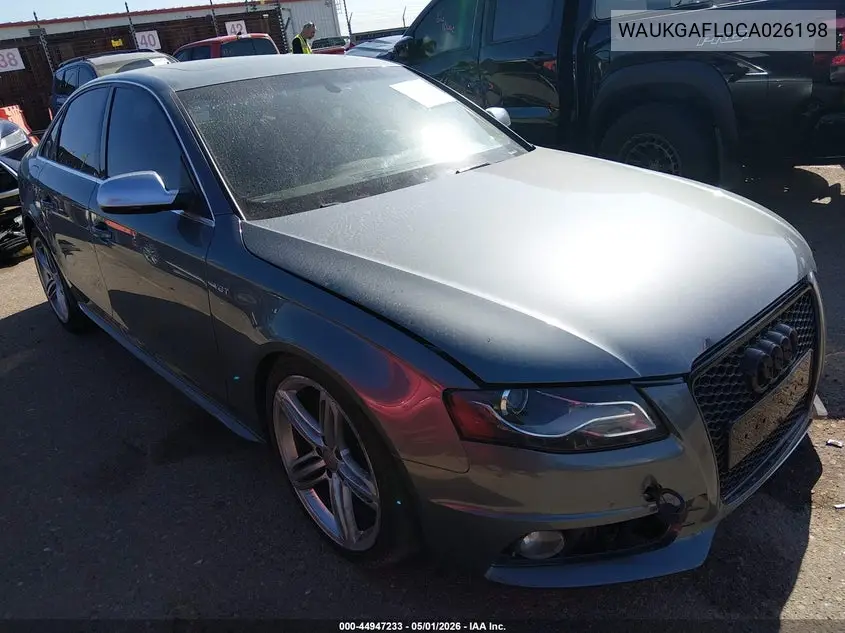 2012 Audi S4 3.0 Premium Plus VIN: WAUKGAFL0CA026198 Lot: 44947233