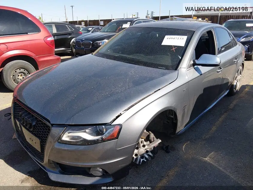 2012 Audi S4 3.0 Premium Plus VIN: WAUKGAFL0CA026198 Lot: 44947233
