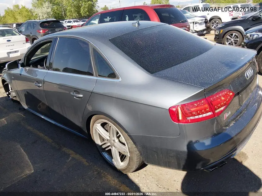 2012 Audi S4 3.0 Premium Plus VIN: WAUKGAFL0CA026198 Lot: 44947233