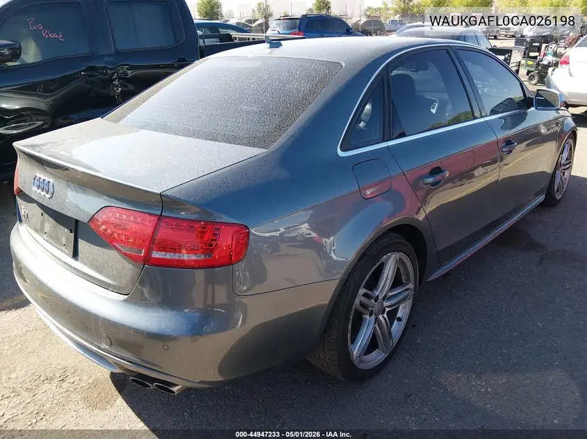 2012 Audi S4 3.0 Premium Plus VIN: WAUKGAFL0CA026198 Lot: 44947233