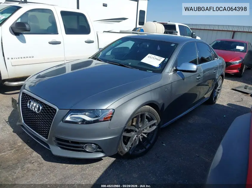 2012 Audi S4 3.0 Premium Plus VIN: WAUBGAFL0CA064398 Lot: 45232960