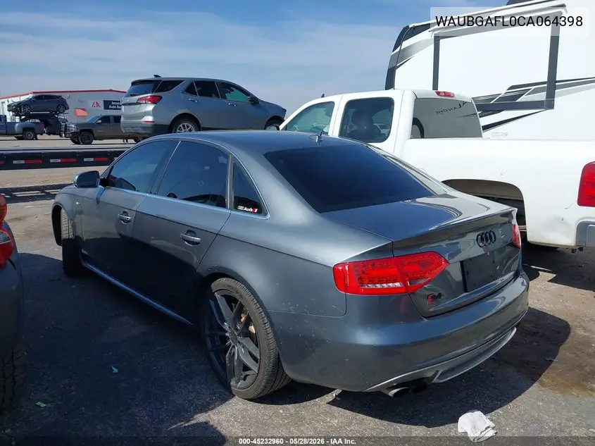 2012 Audi S4 3.0 Premium Plus VIN: WAUBGAFL0CA064398 Lot: 45232960