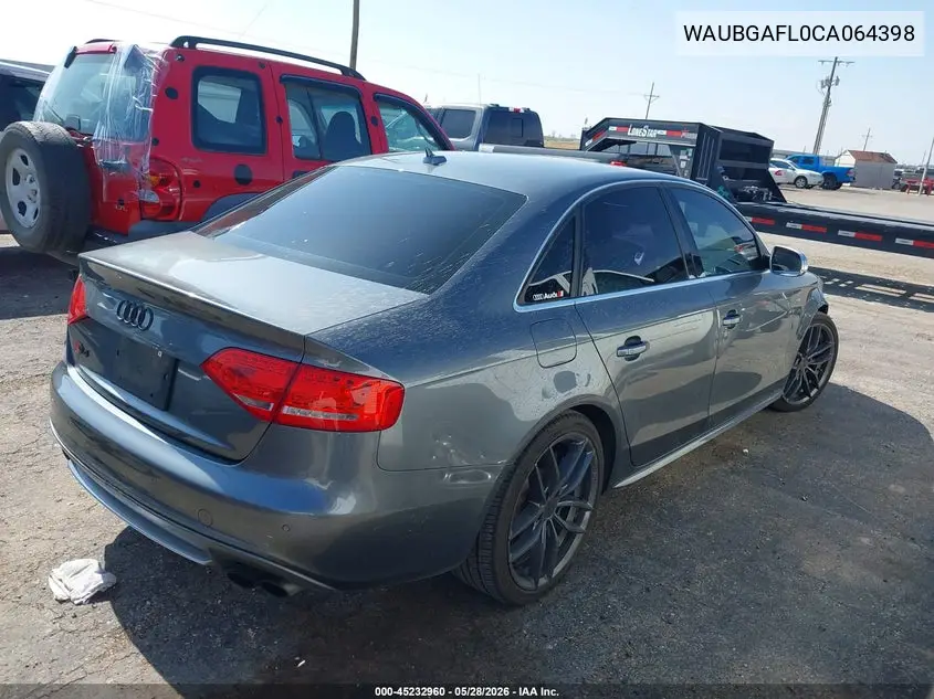 2012 Audi S4 3.0 Premium Plus VIN: WAUBGAFL0CA064398 Lot: 45232960