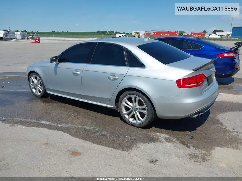 2012 Audi S4 3.0 Premium Plus VIN: WAUBGAFL6CA115886 Lot: 45473936