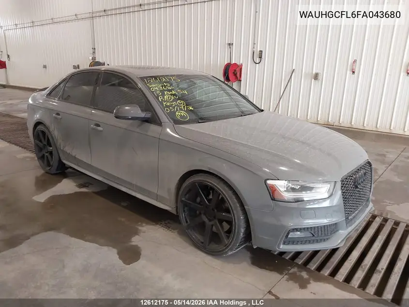 2015 Audi S4 3.0T Technik/3.0T Technik Plus VIN: WAUHGCFL6FA043680 Lot: 12612175