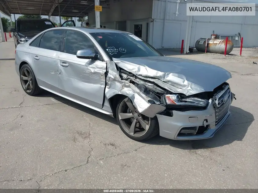 2015 Audi S4 3.0T Premium Plus VIN: WAUDGAFL4FA080701 Lot: 45593480