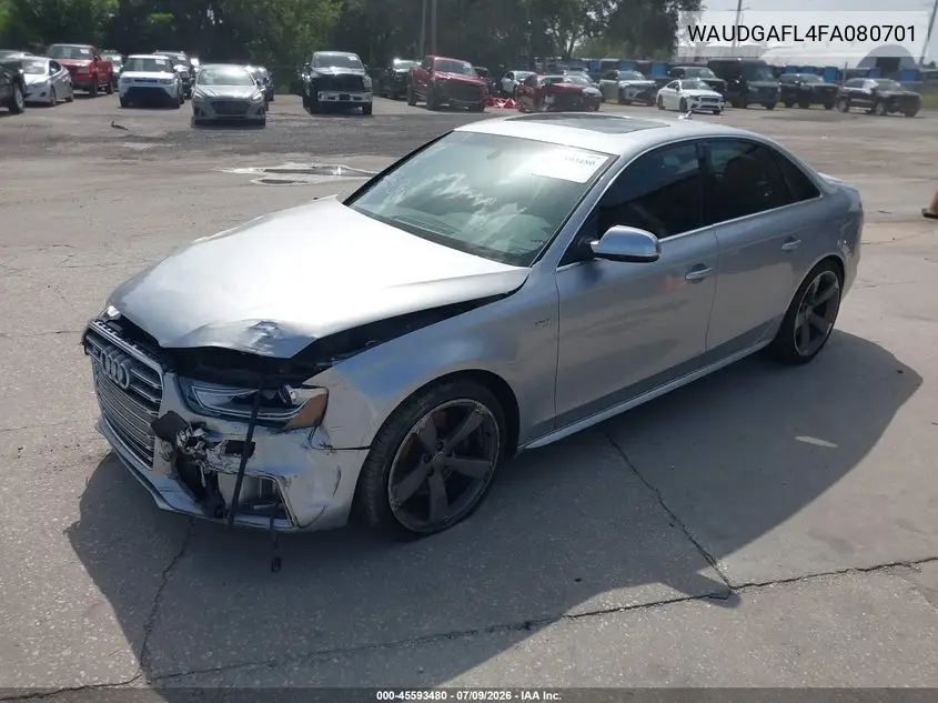 2015 Audi S4 3.0T Premium Plus VIN: WAUDGAFL4FA080701 Lot: 45593480
